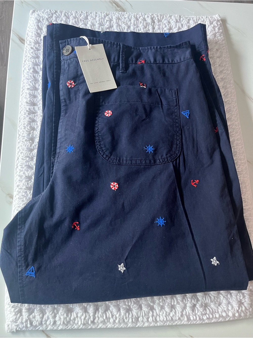 Navy Embroidered Nautical Pants
